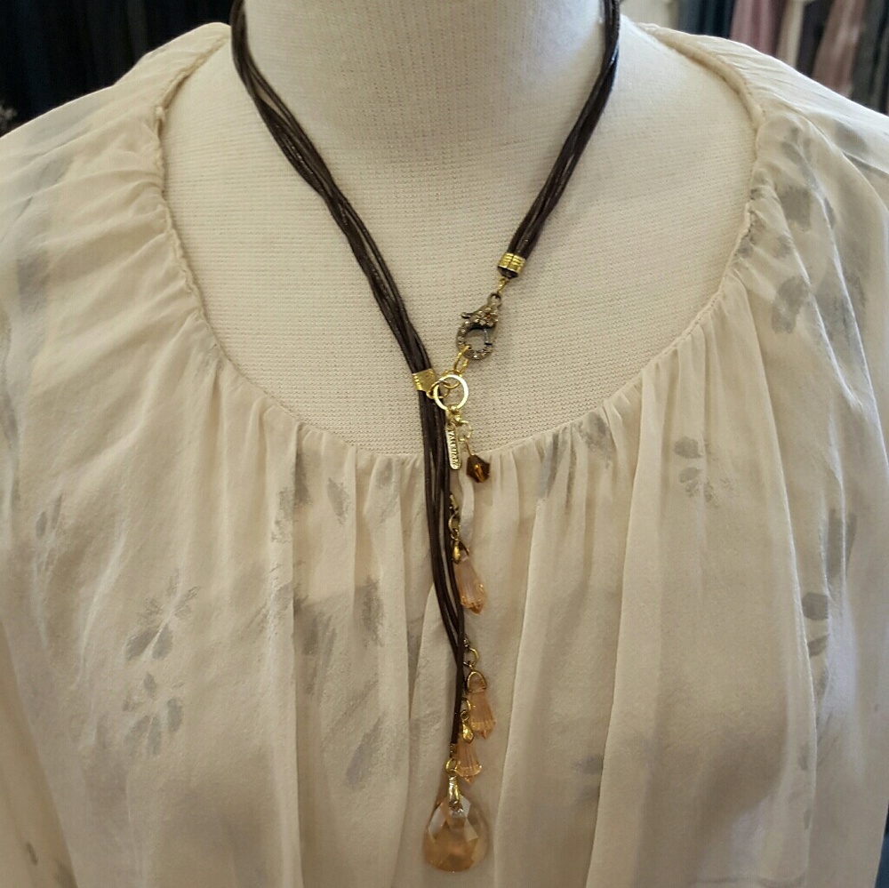 Brown Leather/Colorado Topaz Swarovski Lariat